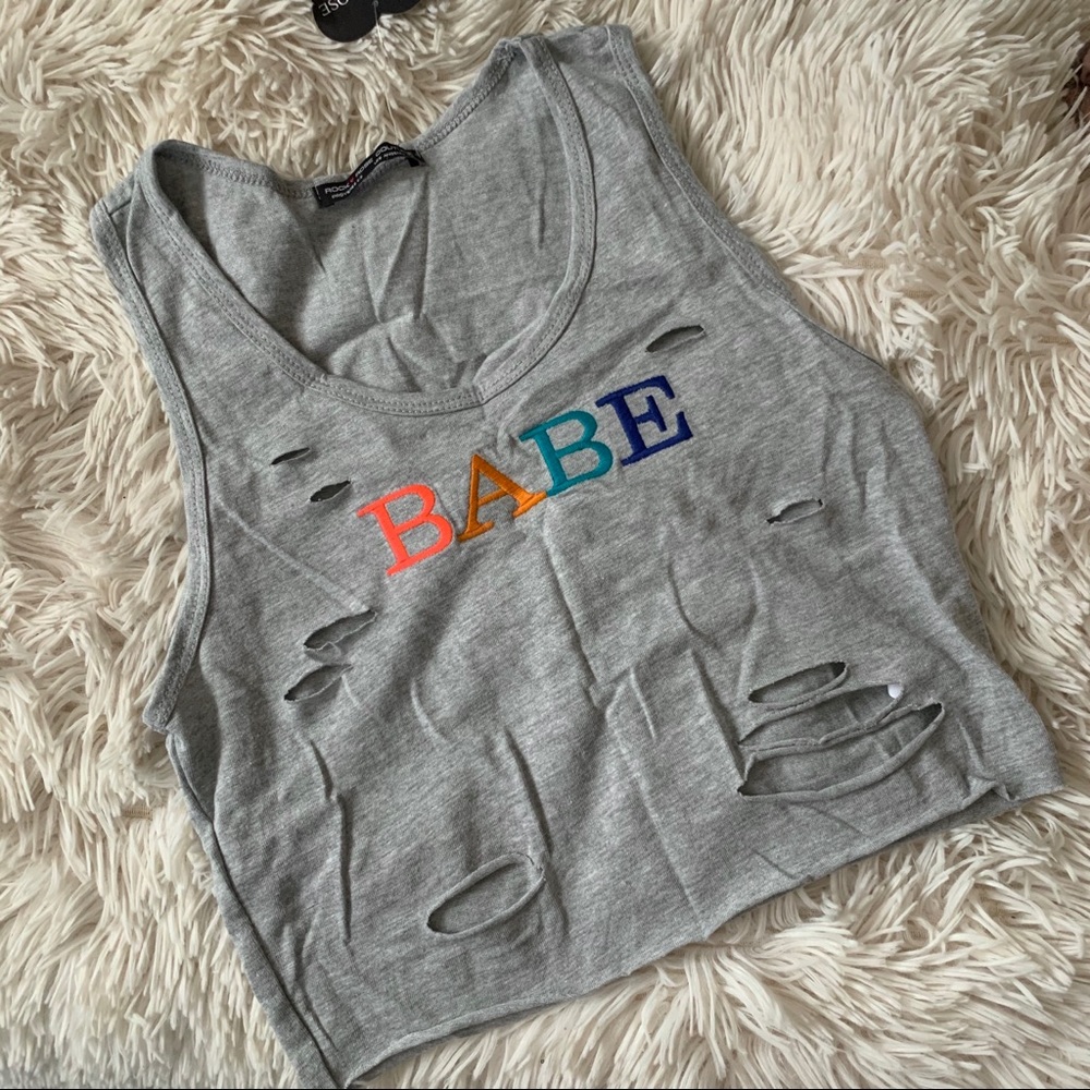 NWT F21 embroidered BABE crop top size L